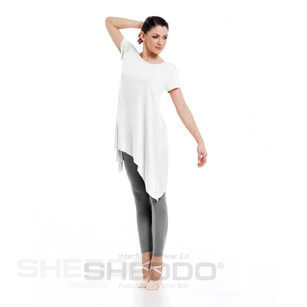 Female Loose Short Sleeved Asymmetric Dress 100% Viscose, White