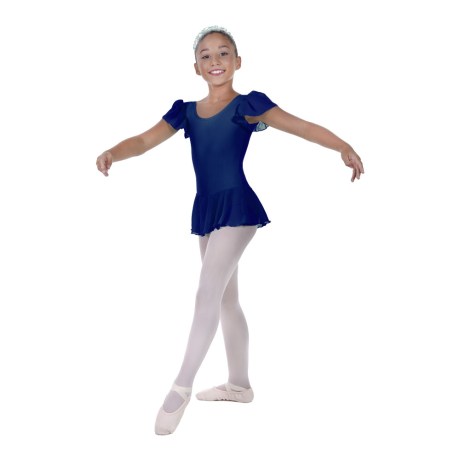 Girls Flutter Sleeved Leotard With Skirt Full Lining, Cotton, Elastane Blue Navy
