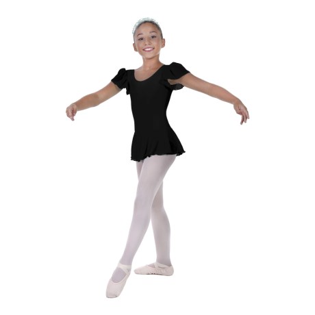 Girls Flutter Sleeved Leotard With Skirt Full Lining, Cotton, Elastane Black