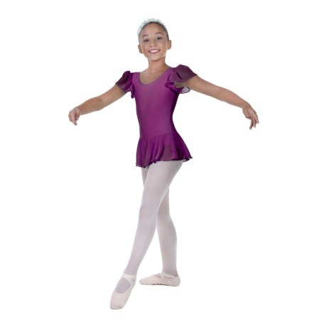 Girls Flutter Sleeved Leotard With Skirt Full Lining, Lycra Matt Violet