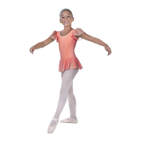 Girls Flutter Sleeved Leotard With Skirt Full Lining, Lycra Matt Flamingo