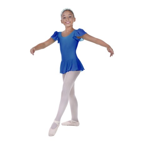 Girls Flutter Sleeved Leotard With Skirt Full Lining, Cotton, Elastane Royal Blue