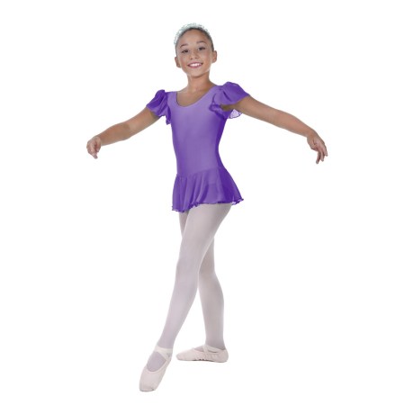 Girls Flutter Sleeved Leotard With Skirt Full Lining, Cotton, Elastane Purple