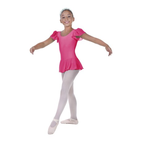 Girls Flutter Sleeved Leotard With Skirt Full Lining, Cotton, Elastane Fuchsia