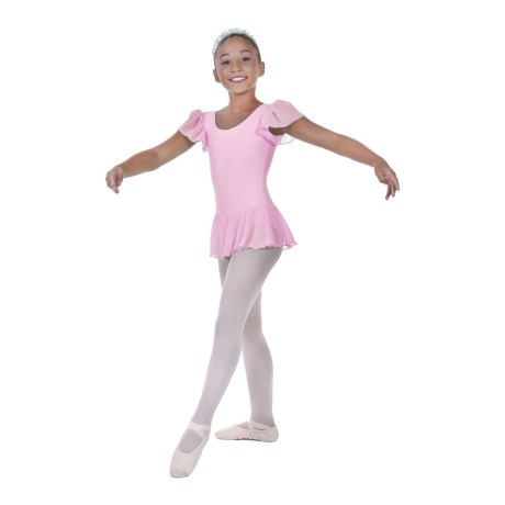Girls Flutter Sleeved Leotard With Skirt Full Lining, Lycra Matt Light Pink