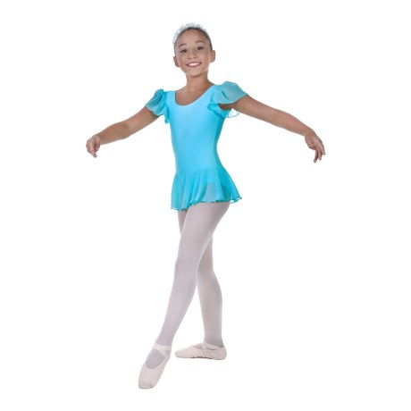 Girls Flutter Sleeved Leotard With Skirt Full Lining, Cotton, Elastane Turchese