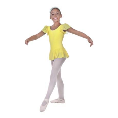 Girls Flutter Sleeved Leotard With Skirt Full Lining, Cotton, Elastane Lemon Yellow
