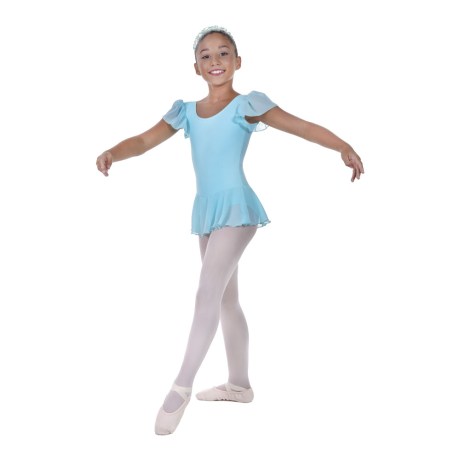 Girls Flutter Sleeved Leotard With Skirt Full Lining, Lycra Matt Ciprian Blue