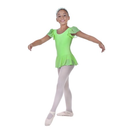 Girls Flutter Sleeved Leotard With Skirt Full Lining, Cotton, Elastane Kiwi