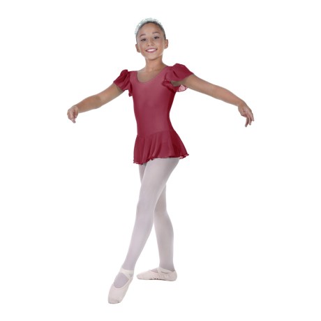 Girls Flutter Sleeved Leotard With Skirt Full Lining, Lycra Matt Masai Red