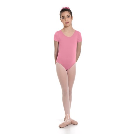 Girls Short Sleeved Leotard, Lycra Matt Soft Pink
