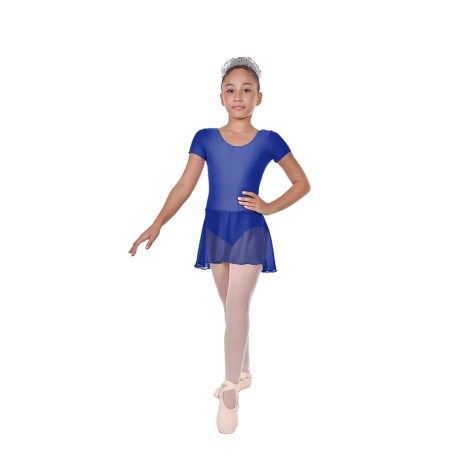 Girls Short Sleeved Leotard With Skirt, Lycra Matt Electric Blue