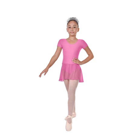 Girls Short Sleeved Leotard With Skirt, Lycra Matt Cameo