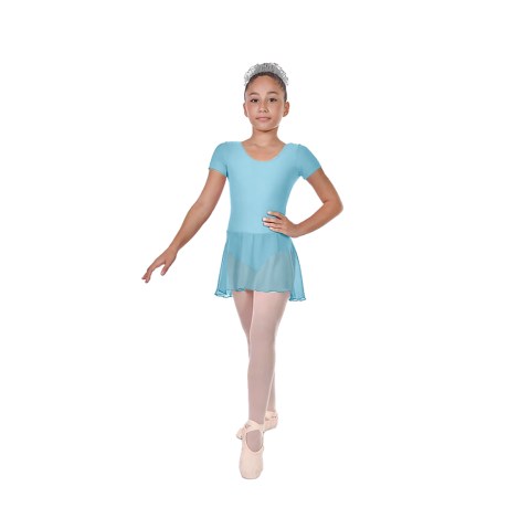 Girls Short Sleeved Leotard With Skirt, Cotton - Elastane Ciprian Blue