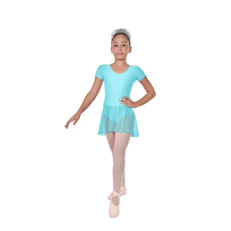Girls Short Sleeved Leotard With Skirt, Cotton - Elastane Inopneuma