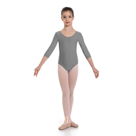 Girls 3/4 Sleeved Leotard, Cotton - Elastane Light Grey
