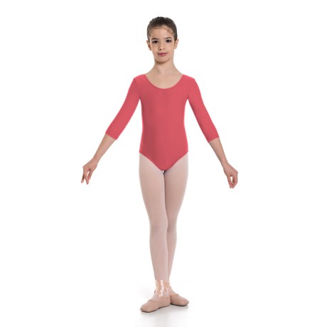 Girls 3/4 Sleeved Leotard, Lycra Matt Flamingo