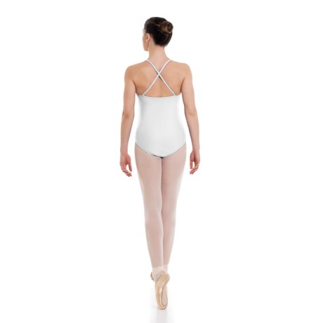 Girls Empire Camisole Pinched Front Leotard Criss-Cross Straps, Cotton - Elastane White