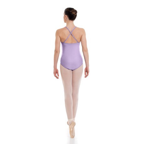 Girls Empire Camisole Pinched Front Leotard Criss-Cross Straps, Cotton - Elastane Lilac