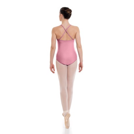 Female Empire Camisole Pinched Front Leotard Criss-Cross Straps, Lycra Matt Soft Pink