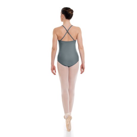 Female Empire Camisole Pinched Front Leotard Criss-Cross Straps, Cotton - Elastane Mouse Grey
