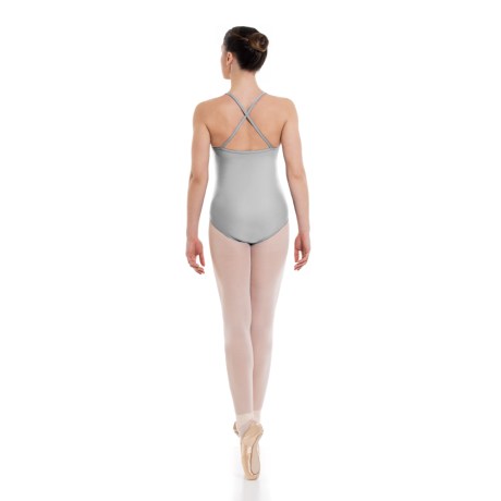 Female Empire Camisole Pinched Front Leotard Criss-Cross Straps, Cotton - Elastane Light Grey