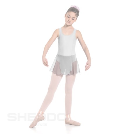 Girls Tank Leotard With Princess Seams & Crossover Skirt, Cotton - Elastane White