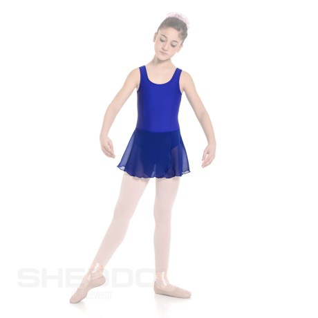 Girls Tank Leotard With Princess Seams & Crossover Skirt, Cotton - Elastane Electric Blue