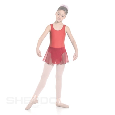 Girls Tank Leotard With Princess Seams & Crossover Skirt, Lycra Matt Flamingo