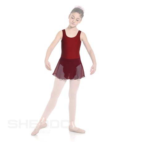 Girls Tank Leotard With Princess Seams & Crossover Skirt, Lycra Matt Masai Red