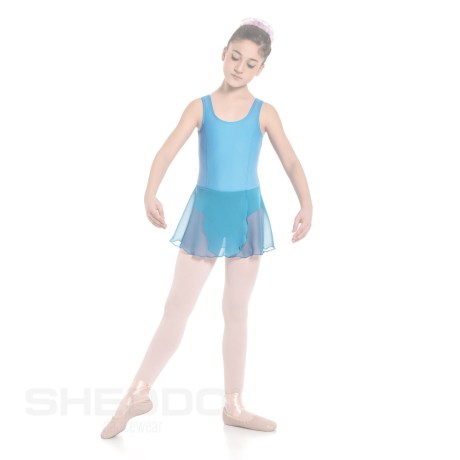 Girls Tank Leotard With Princess Seams & Crossover Skirt, Cotton - Elastane Ciprian Blue