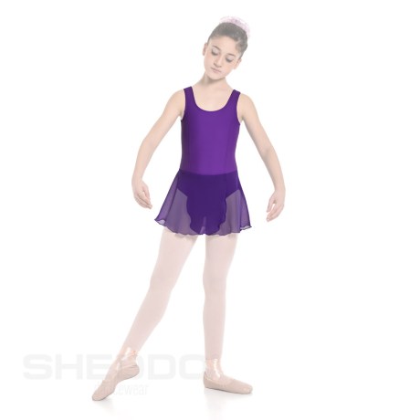 Girls Tank Leotard With Princess Seams & Crossover Skirt, Cotton - Elastane Purple