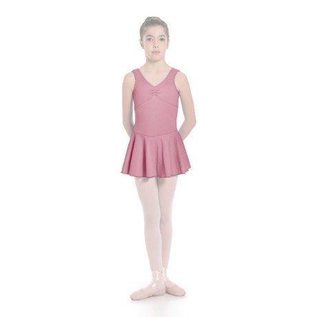 Girls Tank Pinched Front Low Back Leotard With Skirt, Lycra Matt Soft Pink
