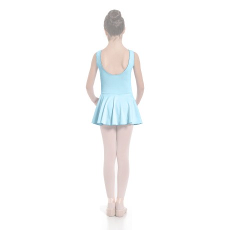 Girls Tank Pinched Front Low Back Leotard With Skirt, Lycra Matt Ciprian Blue