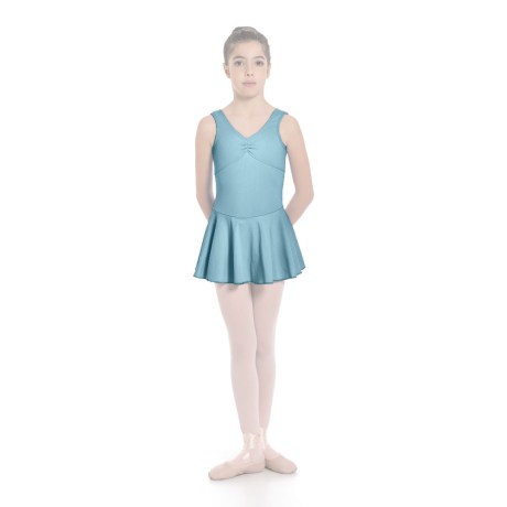 Girls Tank Pinched Front Low Back Leotard With Skirt, Lycra Matt Ciprian Blue