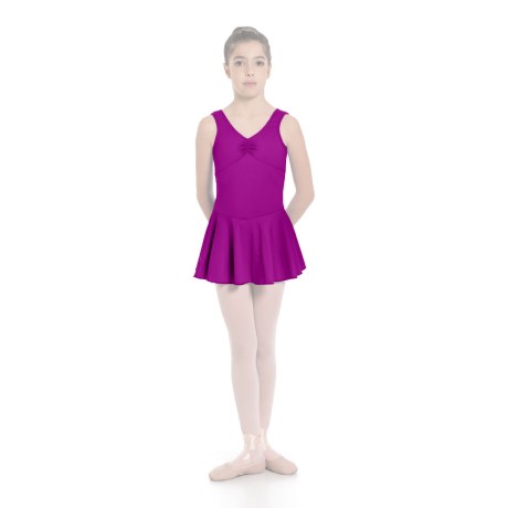 Girls Tank Pinched Front Low Back Leotard With Skirt, Lycra Matt Bouganville