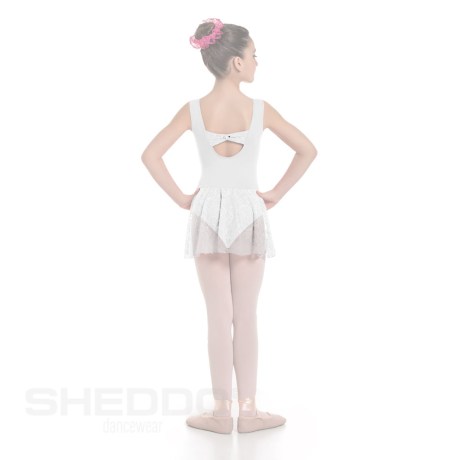 Girls Tank Leotard Lace Front & Crossover Lace Skirt, Lycra Matt White