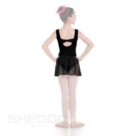Girls Tank Leotard Lace Front & Crossover Lace Skirt, Meryl Black