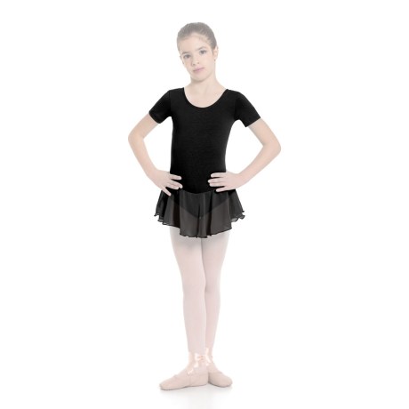 Girls Short Sleeved Leotard With Skirt, Cotton - Elastane Black
