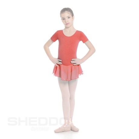 Girls Short Sleeved Leotard With Skirt, Lycra Matt Flamingo