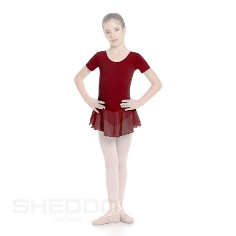 Girls Short Sleeved Leotard With Skirt, Lycra Matt Masai Red