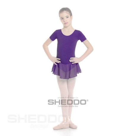 Girls Short Sleeved Leotard With Skirt, Cotton - Elastane Purple