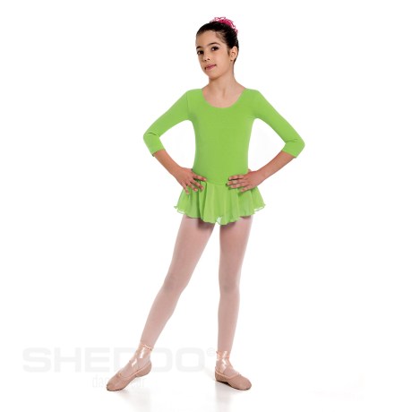 Girls 3/4 Sleeved Leotard With Skirt Full Lining, Lycra Matt Kiwi