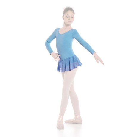 Girls Short Sleeved Leotard With Skirt, Cotton - Elastane Ciprian Blue