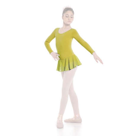 Girls Short Sleeved Leotard With Skirt, Cotton - Elastane Lemon Yellow