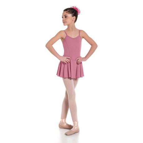 Girls Camisole Princess Seam Leotard With Skirt, Lycra Matt Soft Pink