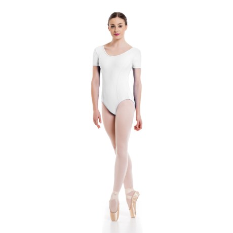 Female Short Sleeved Princess Seams Leotard, Lycra Matt White