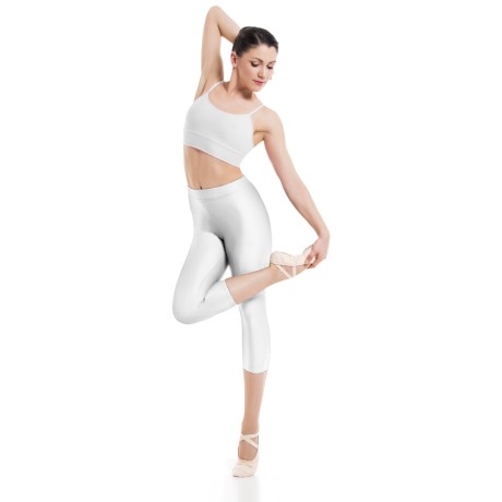 Female Waistband Fitted Capri Leggings, Cotton - Elastane White