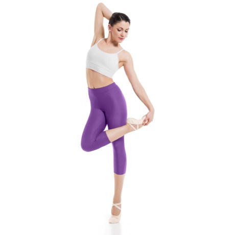 Female Waistband Fitted Capri Leggings, Cotton - Elastane Purple