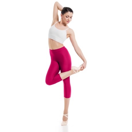 Female Waistband Fitted Capri Leggings, Cotton - Elastane Fuchsia